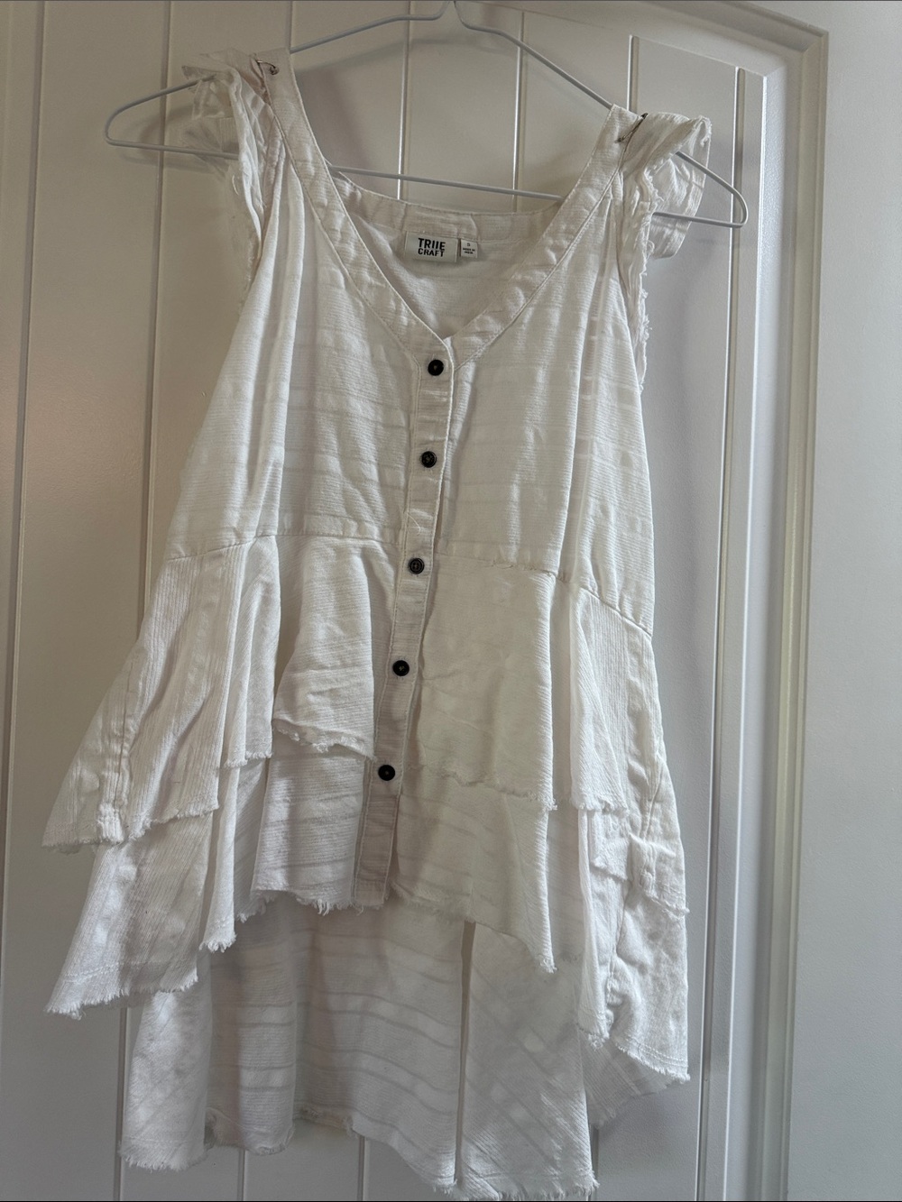 True Craft White Tiered Button-Front Tunic Top